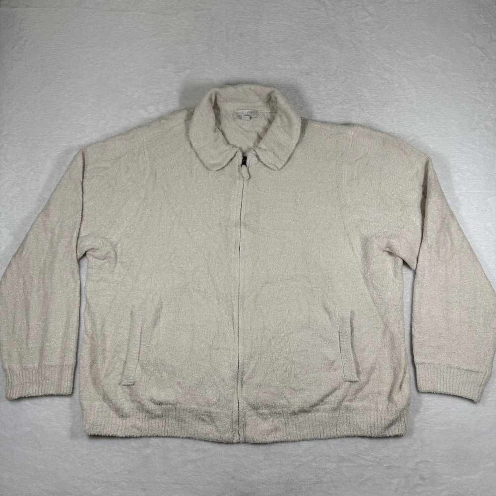 Barefoot Dreams CozyChic Lite Zip Front Jacket Cream Plus Size 3X BDWCL1956